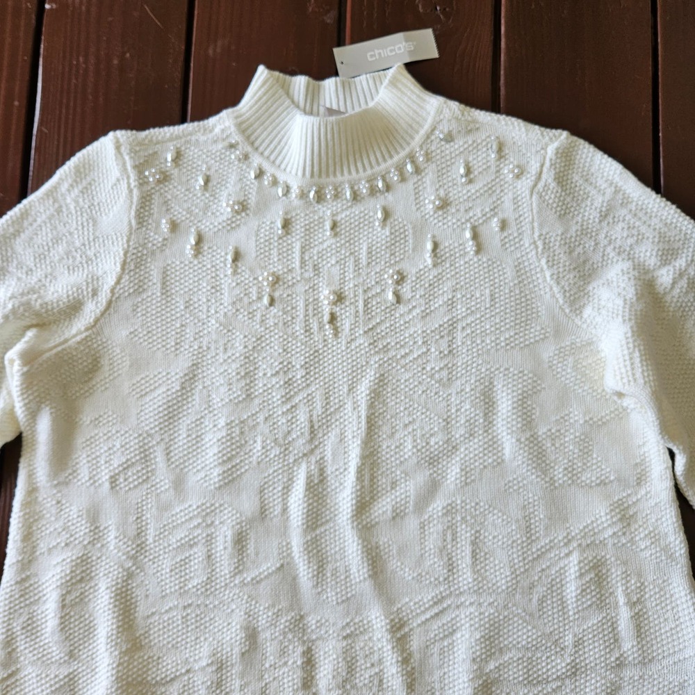 NWT Chico's Women's Embellished Mock Pullover Sweater. Size 3P/XL Petite‎ - Picture 3 of 10